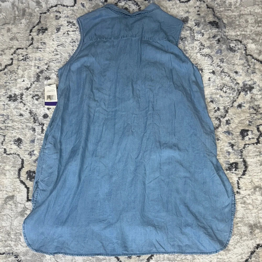 Terre Bleue Denim Blue Embroidered Sleeveless Button Front Dress XXL - Picture 8 of 8